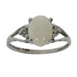 "Genuine .03ct Opal Diamond Ring 14KT White Gold;