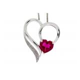 "Created Ruby Diamond Heart Love Pendant Sterling