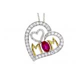 "Created Ruby Diamond Heart Love Pendant Sterling