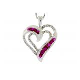"Created Ruby Diamond Heart Love Pendant Sterling