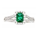 "Created Emerald Created Sapphire Ring Sterling