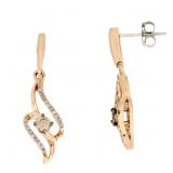 "Genuine .33ct Diamond Dangle Earrings 10KT Rose