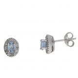 ".43ct Blue Topaz Diamond Earrings 10KT White