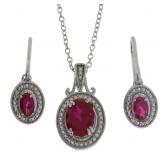 NEW Genuine 1.75ct Created Ruby Earrings and 18"