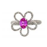 NEW Created Sapphire & 0.11ct Diamond Ring, 3.2g