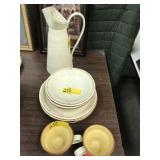 NEW porcelain pitcher, plates, cups, bowls