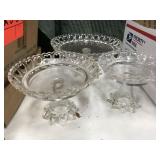 pressed glass pedestal candy dishes, 3pc