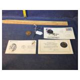 First day issue stamps, scissors, etc