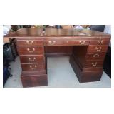 Ethan Allen Cherry Desk w/Leather Inserts& Glass Ethan Allen Cherry Desk w/Leather Inserts& Glass