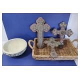 Basket(18x12-handle broken),Earthen Bowl, 3 Wall Basket(18x12-handle broken),Earthen Bowl, 3 Wall