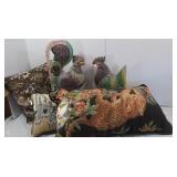 Home Decor Lot-Pillows, 2 Chickens(poss resin) Home Decor Lot-Pillows, 2 Chickens(poss resin)