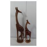 2 Wooden Giraffes handmade in Kenya-18" &24"