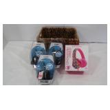 4 Pair Headphones(3 NIP Coby)& Pink Chandelier