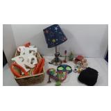 Misc Lot-Basket, Lamp w/20" Star Shade, Wooden Misc Lot-Basket, Lamp w/20" Star Shade, Wooden