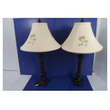 2 Lamps w/Palm Tree Shades/Wooden Base-30"H