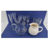Glass Lot-2 Lenox Champagne Glasses, Cream Pitcher Glass Lot-2 Lenox Champagne Glasses, Cream Pitcher