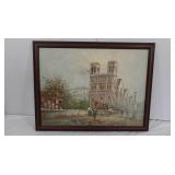 Framed Painting Notre Dame signed Caroline Burnett Framed Painting Notre Dame signed Caroline Burnett