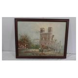 Framed Painting Notre Dame signed Caroline Burnett