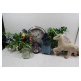 Home Decor Lot-Artificial Flowers, Clock, Unicorn Home Decor Lot-Artificial Flowers, Clock, Unicorn