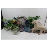 Home Decor Lot-Artificial Flowers, Clock, Unicorn