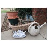 5 Outdoor Planters, Watering Can, Garden Decor