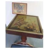 Oriental Wood Table(20"Hx24"W) & Picture