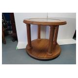 Round Wooden End Table w/Glass Top-27"Rd,23"H Round Wooden End Table w/Glass Top-27"Rd,23"H