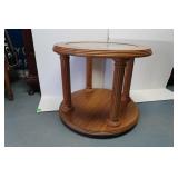 Round Wooden End Table w/Glass Top-27"Rd,23"H