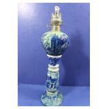 Antique Flow Blue Oil Lamp(no chimney)16"Hx4 1 /2"