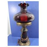 Vintage Brass Lamp w/Red Shade(works)