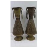 2 Vintage Brass Vases w/Handle-15"H