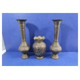 3 Vintage Decor Brass Vases(2-12"H, 1-7"H) 3 Vintage Decor Brass Vases(2-12"H, 1-7"H)