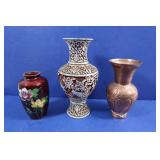 3 Vintage Decorative Vases(Copper-6"H,Enamel 3 Vintage Decorative Vases(Copper-6"H,Enamel