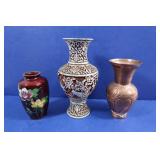 3 Vintage Decorative Vases(Copper-6"H,Enamel