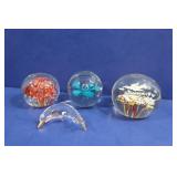 3 Paperweights(3 Vintage, 1 Glass Dolphin)