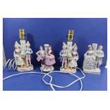 4 Vintage Porcelain Figurine Lamps made in Japan