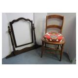 Antique Chair & Wooden Frame for Mirror(no mirror)