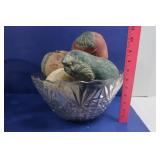 Glass Bowl w/Cermaic Fruit Decor