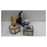 Vintage Avon Figurines, 2 Glass Jewelry Boxes- Vintage Avon Figurines, 2 Glass Jewelry Boxes-