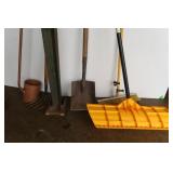 Misc Tool Lot-2 Shovels, Broom, Garden Hoe&more