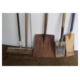 Misc Tool Lot-3 Shovels, Rake, Broom Misc Tool Lot-3 Shovels, Rake, Broom