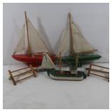 3 Wood Sailing Boats