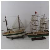 2 Wood Model Sailing Ships
