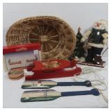 Wicker Basket w/Christmas Decor,Lemax Dickensville