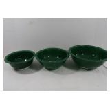3 Pc Vntg Hunter Green Pyrex Bowl Set-Clear Bottom