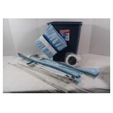 Assorted Curtain Rods, Easel, Waste Can
