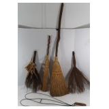 Vintage Rug Beater, 3 Decorative Brooms