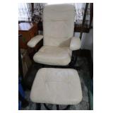 White Leather Chair w/Stool