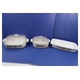 3 Vintage Corningware Casserole Dishes w/Lids