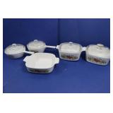 5 Vintage Corningware Casserole Dishes w/Lids